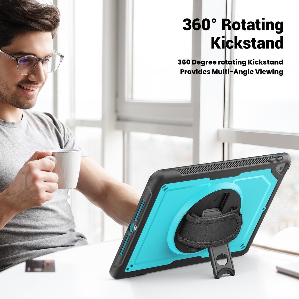 Tablet Case For iPad 10.2 (2021)/(2020)/(2019)/Air 10.5 inch (2019)/Pro 10.5-inch (2017) Kickstand PC TPE Cover with Hand Strap