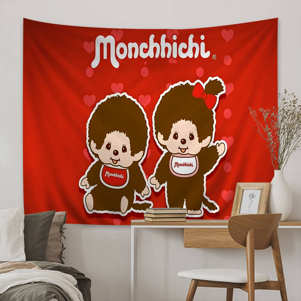 Japanese Cute Doll MMonchhichiS Cartoon Tapestry Art Science Fiction Room Home Decor Wall Hanging Sheets