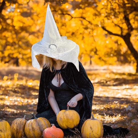 Хэллоуин Шляпа Ведьмы Кружева Паутина Декор Большие Поля Острый Волшебница Волшебница Косплей Дом с Привидениями Карнавальный Костюм Партии Кепка Головной Убор