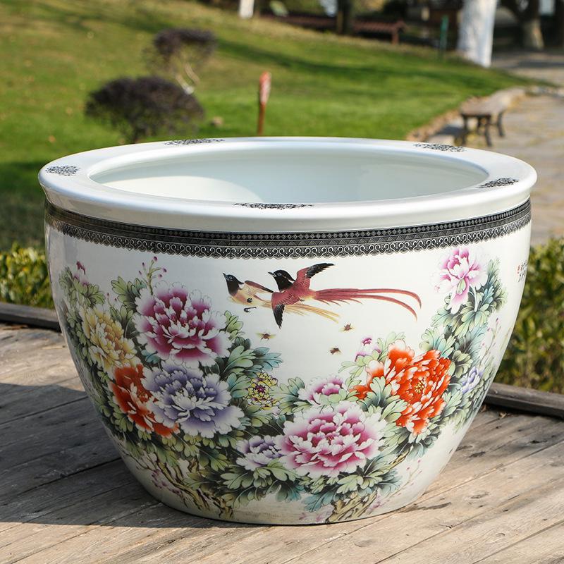 Large Ceramic Fish and Water Plant Tank, Ideal for Lotus, Water Lily, or Turtle in Courtyard or Hotel.