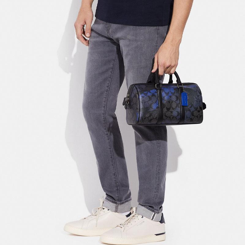 New COACH Venturer Cow Leather Travel Bag, Shoulder Bag, Crossbody Bag, Handbag Medium Men's Black & Blue CC025-QBTKG