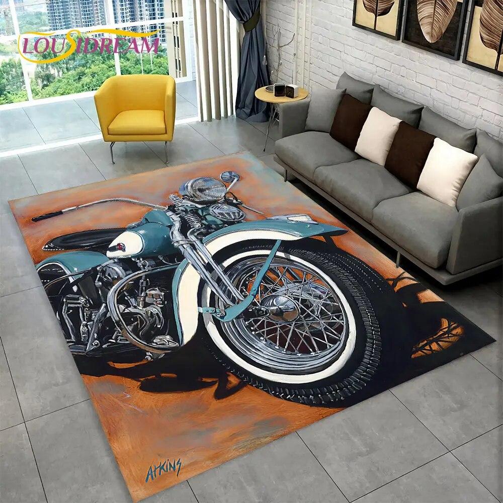 Retro Vintage Motorcycle Skull Area Rug,Carpet Rug for Living Room Bedroom Sofa Doormat Kitchen Decor,Child Non-slip Floor Mat