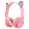 Милые кошачьи ушки с фонариком, беспроводные наушники с голосовым управлением, совместимые с Bluetooth, розовые наушники для маленькой девочки, подарок с рисунком и микрофоном