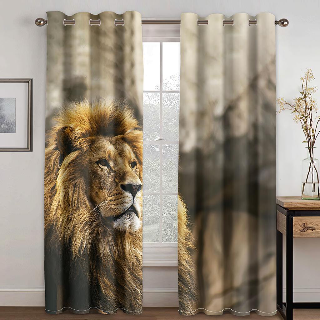 3D Digital Print Cheap Custom Animal Lion Tiger Two Thin Window Curtains for Living Room Bedroom Kitchen Office Decor 2 Pieces
