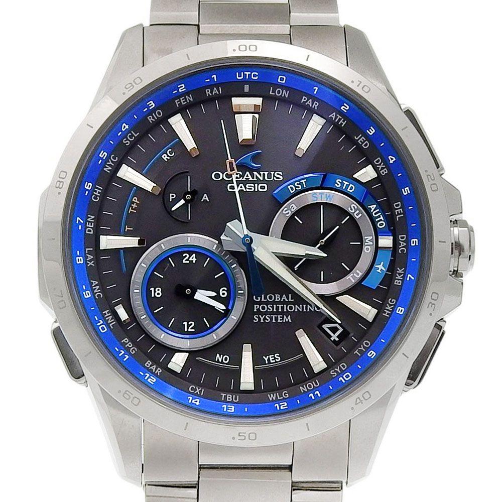 Used 【Authenticity Guaranteed】 With Box & Guarantee, Super Beautiful Condition, CASIO OCEANUS Date GPS Hybrid OCW-G1000 Black Dial Titanium Solar