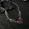 Женское ожерелье с красными стразами в форме сердца, подвеска в форме скелета в стиле панк, темный стиль, индивидуальный, с выемкой