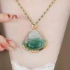 Универсальное ожерелье-подвеска Смеющийся Будда из имитации нефрита - Высококачественное роскошное бамбуковое ожерелье на ключицу для женщин
