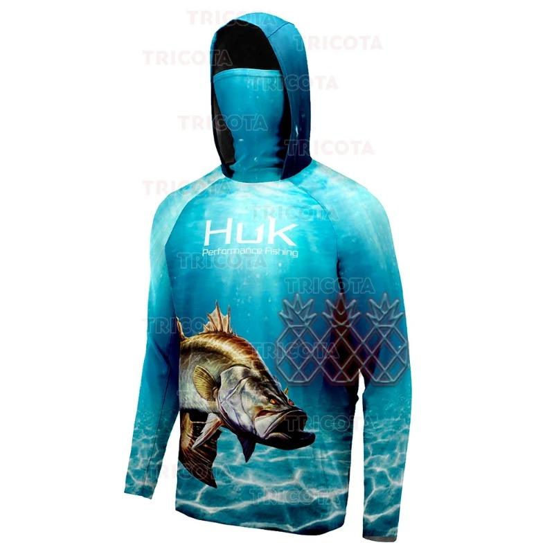 HUK Fishing Shirt With Mask Outdoor Men UV Protection Fishing Hoodie Clothing Long Sleeve Breathable Performance Fishing Jersey
