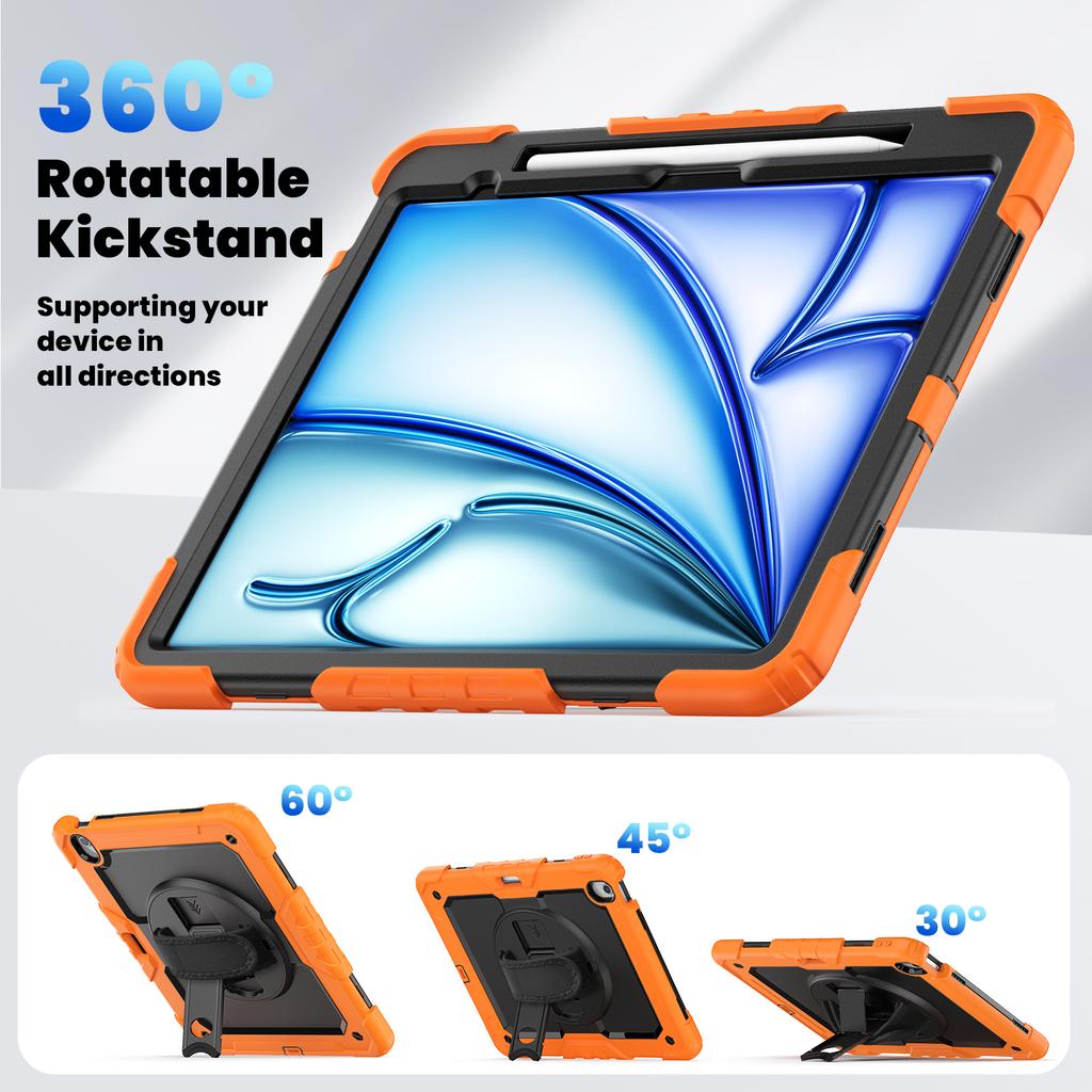 Для iPad Эйр 13 (2025)/(2024) Чехол-подставка из ПК+Силикона Пылезащитный чехол для планшета с PET-защитой экрана/Плечевым ремнем