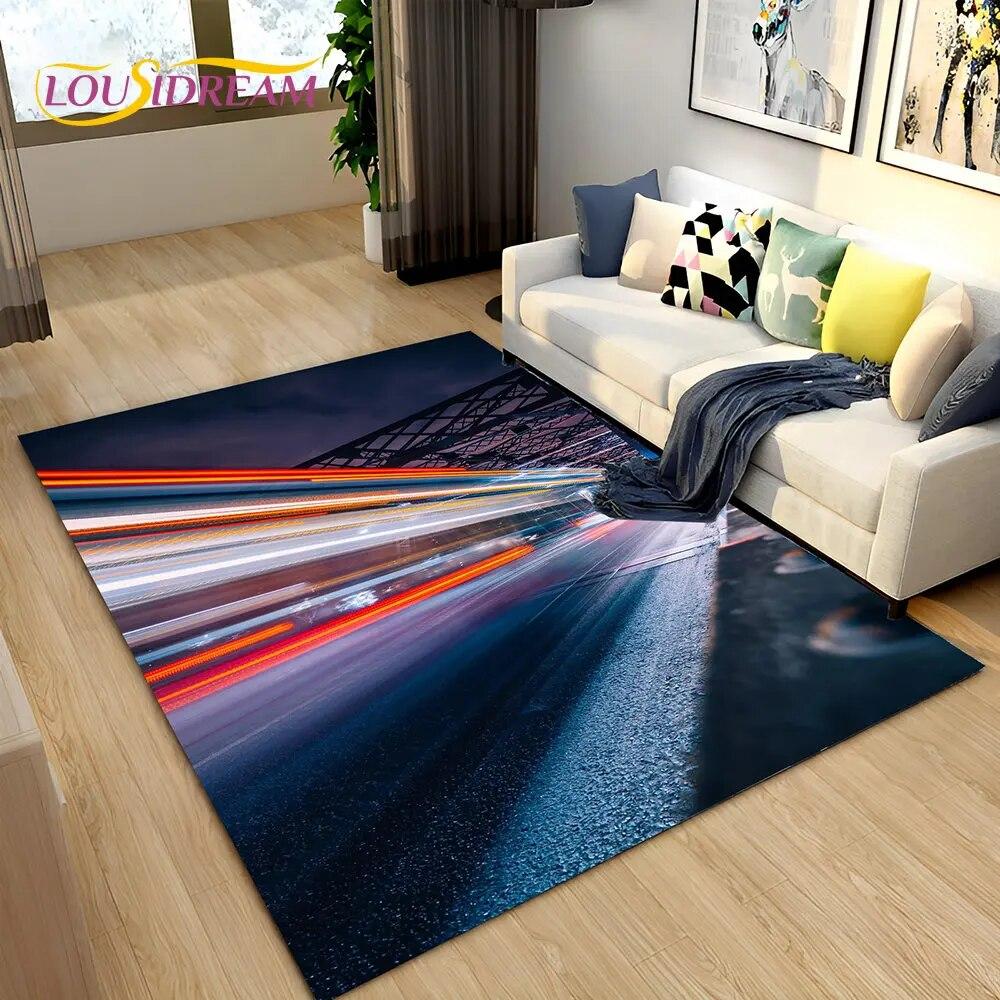 3D неоновый коврик для скоростной трассы, большой ковер для дома, гостиной, спальни, дивана, коврик для двери, детский нескользящий напольный коврик