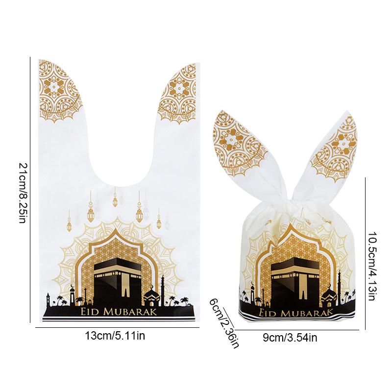 20Pcs Eid Mubarak Candy Gift Bags Rabbit Ears Cookie Packaging Islamic Muslim Party Supplies 2024 Ramadan Kareem Home Decoration