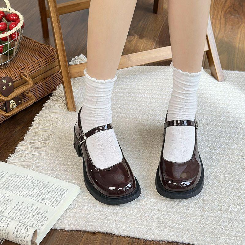 British College Style Jk Uniform Small Man Small Leather Shoes Black High Heel Patent Leather Mary Jane Shoes Women's New 2025