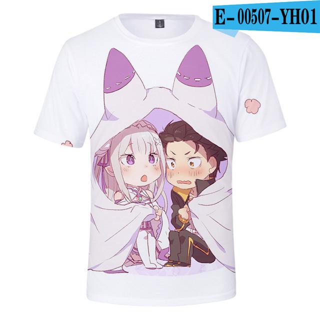 Футболка Re Zero с 3d принтом и коротким рукавом для лета, для мужчин и женщин, одежда с героями мультфильмов, рубашка с японским аниме Rem and Ram, футболки
