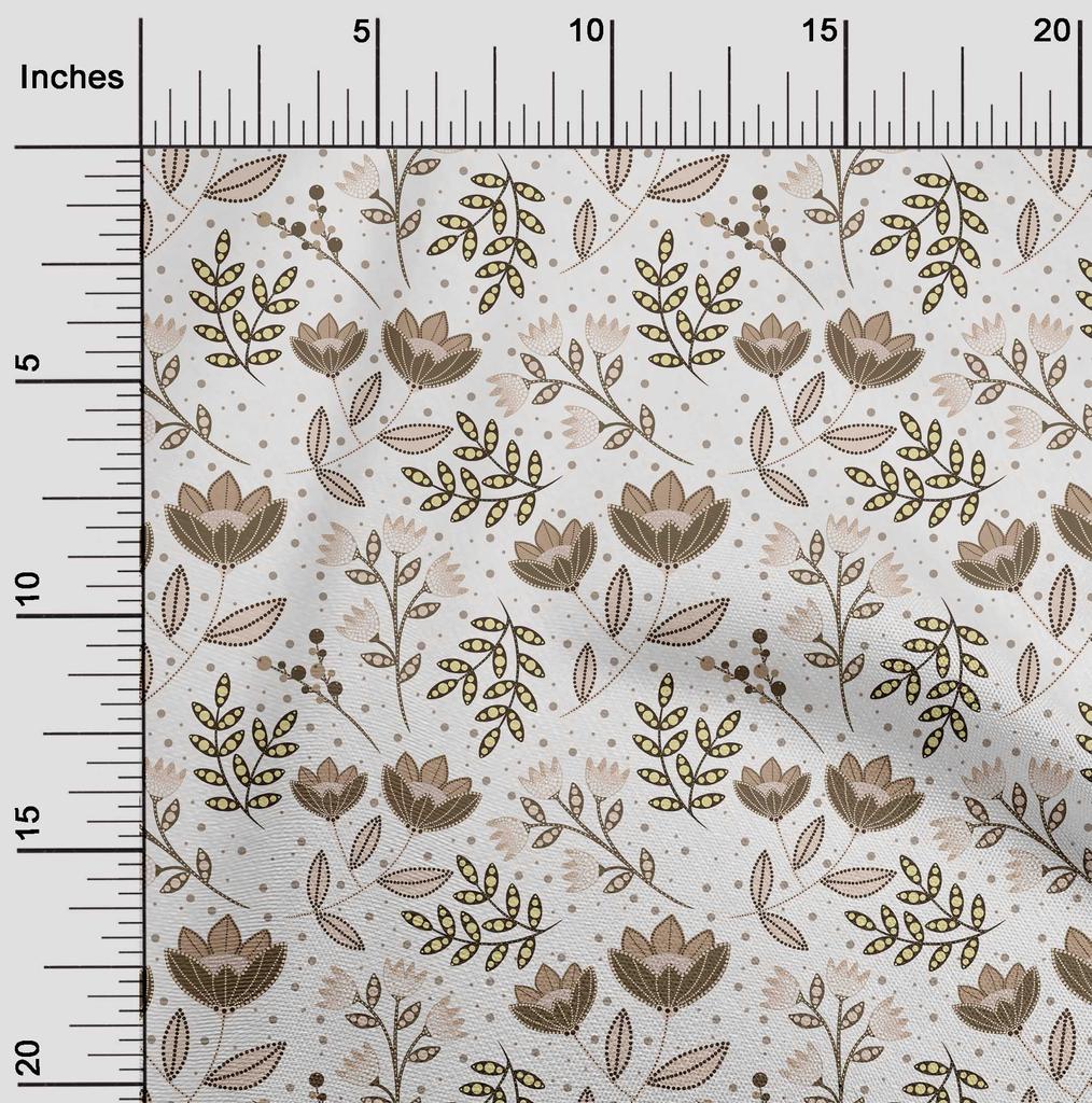 oneOone Cotton Poplin Brown Fabric Dotted Floral Sewing Material Print Fabric By The Yard 42 Inch