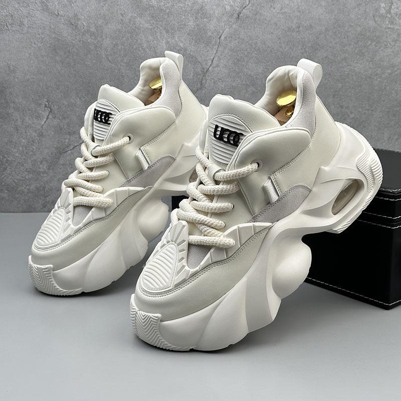 Мужские кроссовки-папы 2025 года с нескользящей толстой подошвой: Повседневная, износостойкая, универсальная белая обувь в минималистичном стиле