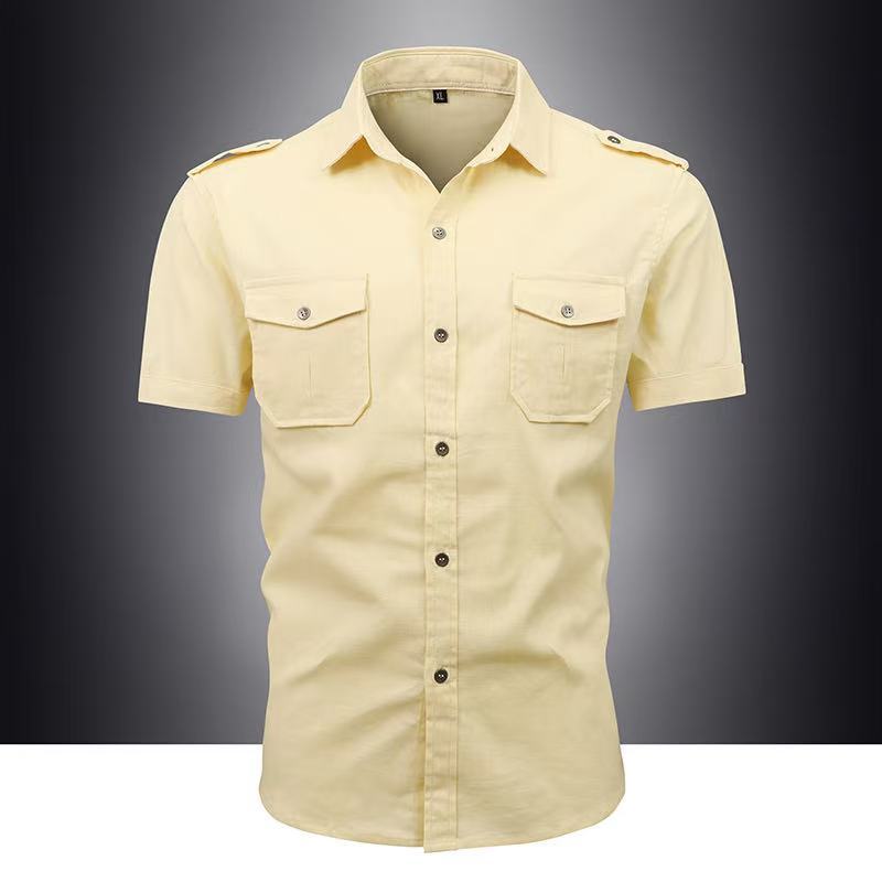 Летняя рубашка с короткими рукавами, тонкая секция, мужская, повседневная, большого размера, с несколькими карманами, молодежная рабочая рубашка, удобные и прочные мужские топы