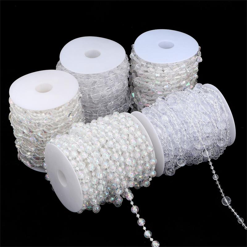 17-60Meter Imitation Pearl Acrylic Beaded Chain Trim Garland Strand for Door Curtain Wedding Decoration DIY Embellished Accessories