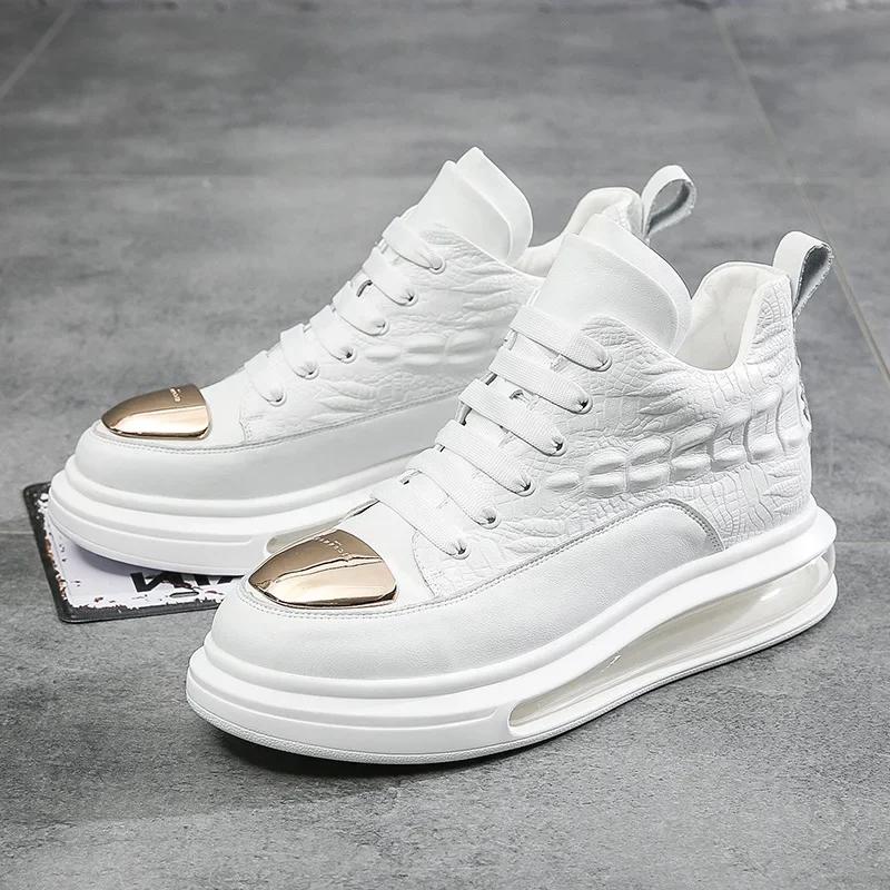 Модная мужская обувь из коровьей кожи, высокие кеды, мужская обувь с воздушной подушкой, брендовая обувь, мужская обувь на мягкой подошве, спортивная обувь Men2024