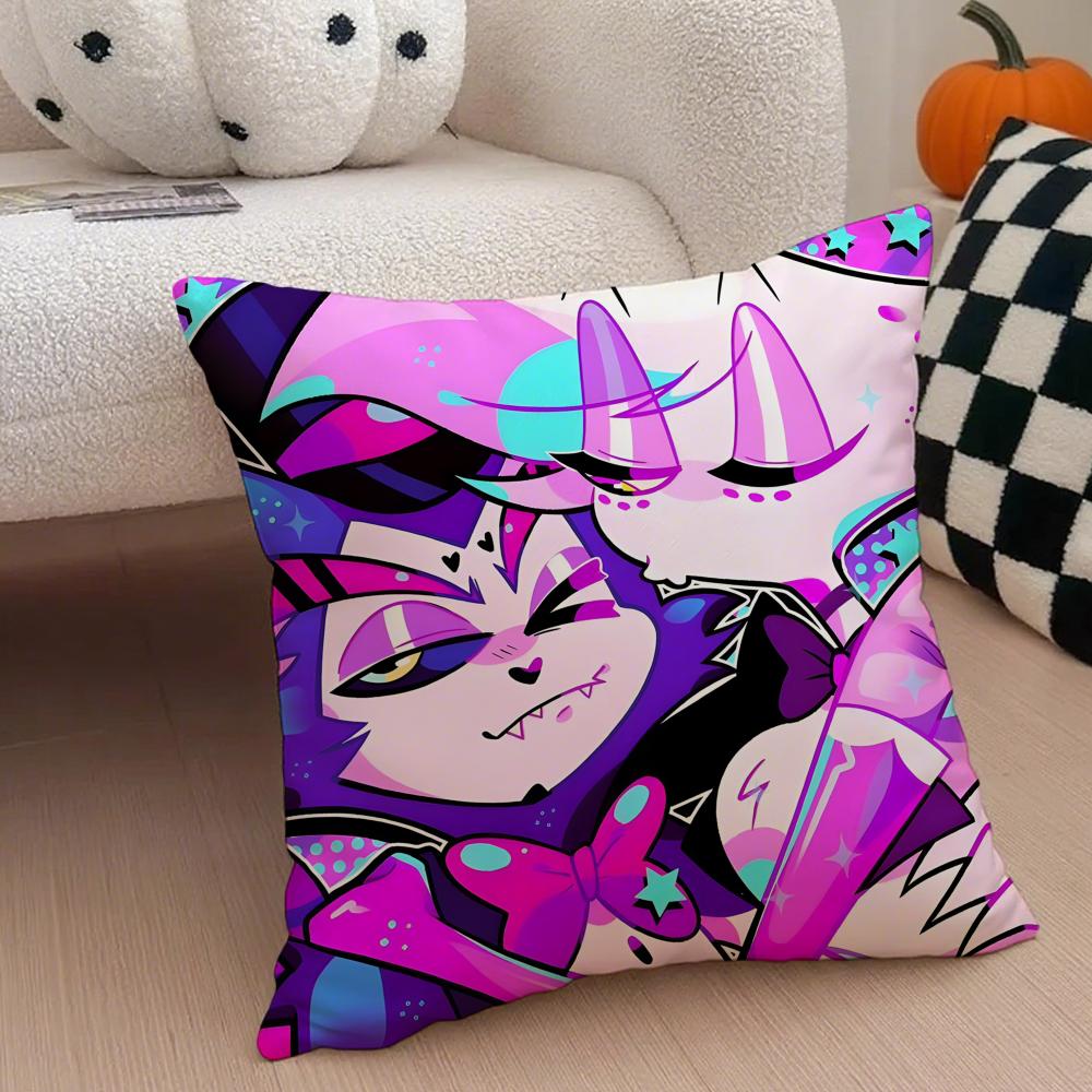 Edgy Musical Quirky Animate HHazbin Hotel Cushion Cover Throw Pillow Cover Hidden Button Durable Polyester Chair Cushion