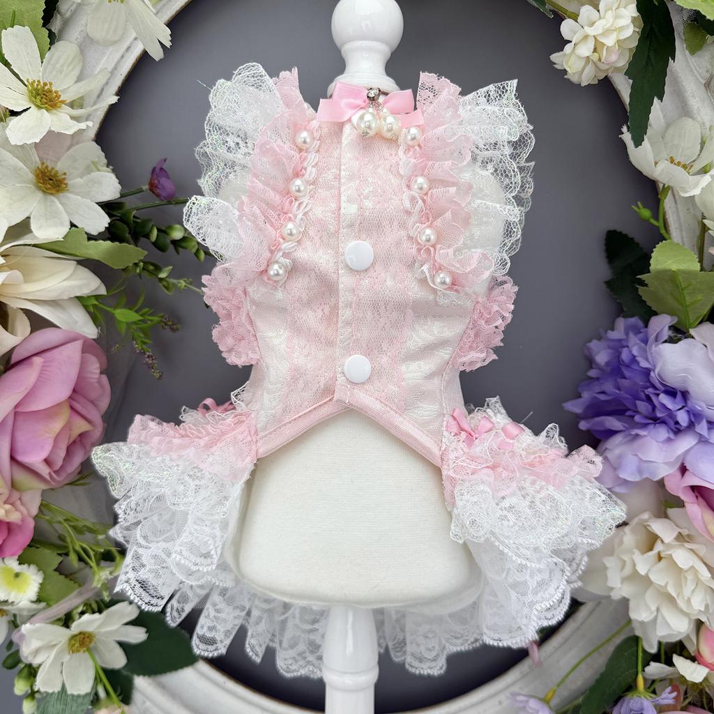 Handmade Custom Pink Pet Lolita Dress VIP Teddy Bear Pomeranian Pony Little Dog Birthday Outfit Cat Autumn Thin Design High End