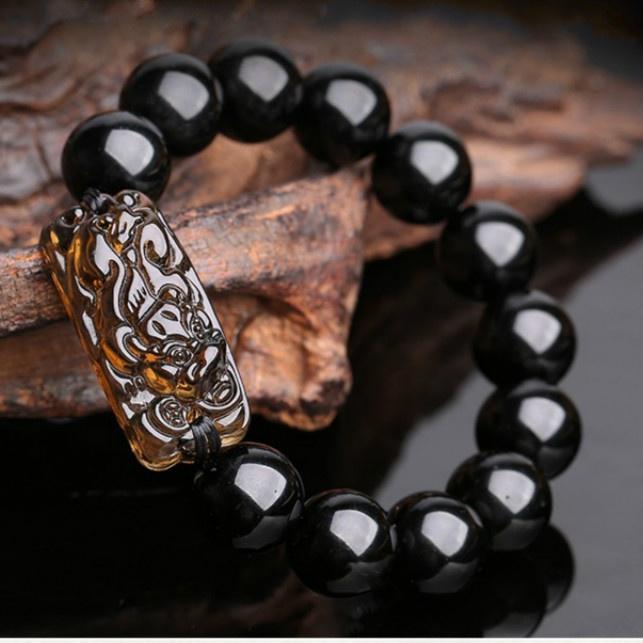 JMJM унисекс Pi Xiu обсидиановый браслет с черным камнем и бусинами-цепочками, браслеты-цепочки, китайский браслет фэн-шуй, подарок на удачу