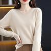 Women Knitted Sweaters Pure Wool Winter Fashion V-Neck Top Autumn Warm Pullover Jumper Clothes