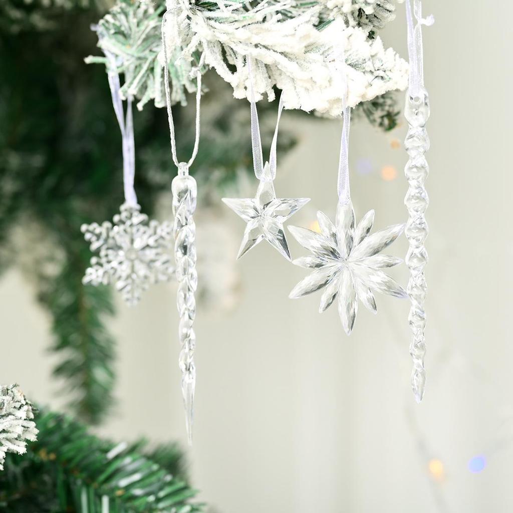 Transparent Christmas Tree Ornaments: Icicles, Snowflakes, and Deer Pendants