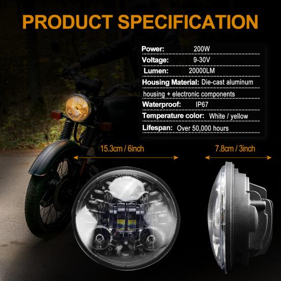 5.75 Inch LED Motorcycle Headlight IP67 Waterproof DRL Turn Signal Projection Headlamp