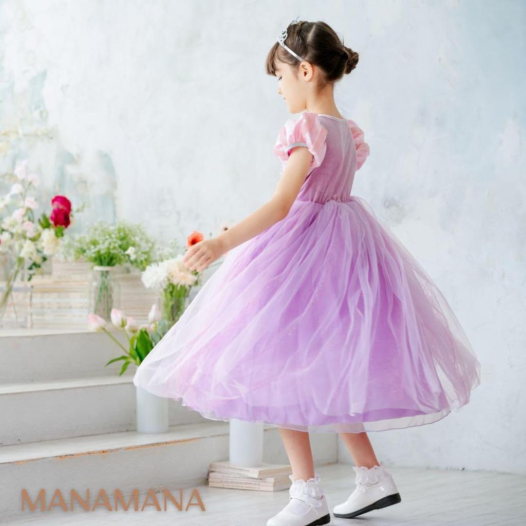 Платье Рапунцель, платье принцессы, тиара, палочка, комплект из 3 предметов, детский костюм, розовый, для девочек, 140 см, розовый [MANAMANA] Детский