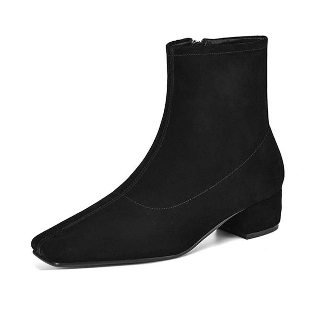 Krazing Pot Cow Suede Winter Med Heels Chelsea Boots Square Toe Women Zipper Size 43 Ankle Boots