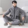 Пижама мужская зимняя из кораллового флиса, трехслойная, на подкладке из хлопка, утолщенный флис, домашняя одежда, теплая стеганая куртка, фланелевый комплект с воротником-стойкой