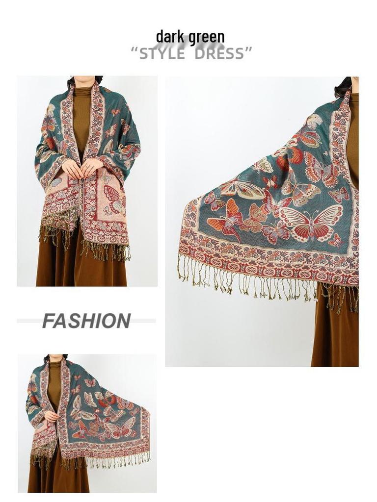 2024 Ретро Этнический Длинный Шарф-Шаль с Кисточками для Женщин - Мода Осень/Зима, Теплая Накидка на Шею