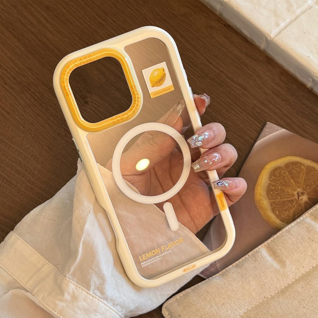 Summer Yellow Lemon Magnetic Stent Applicable To IPhone16ProMax Apple 15 Mobile Phone Case Acrylic