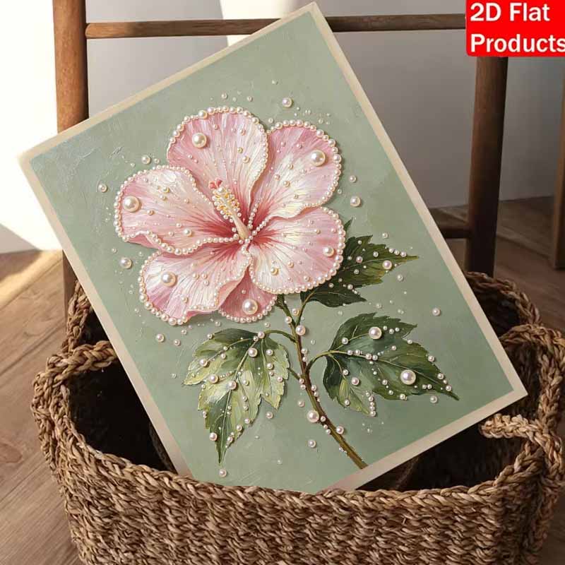 Pearl painting kit DIY pink hibiscus flower wall art home decoration painting