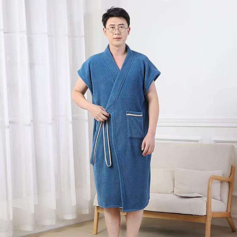 Унисекс Полосатый Впитывающий Халат-Полотенце - Короткий Рукав Пара для Мужчин и Женщин