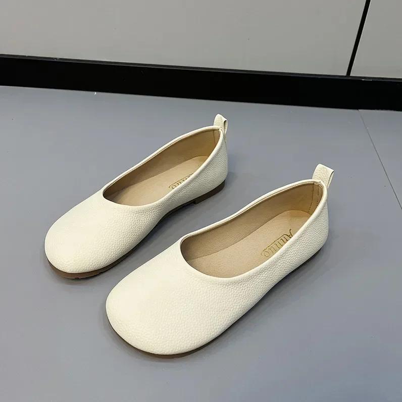 Женские кожаные лоферы без шнуровки, весенне-осенние модные балетки, женские повседневные милые туфли для медсестер с круглым носком на плоской подошве