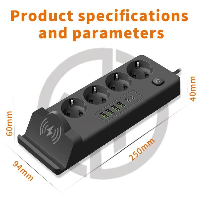EU To EU Power Station – Multi-Outlet USB PD Strip with Built-in Charging Pad