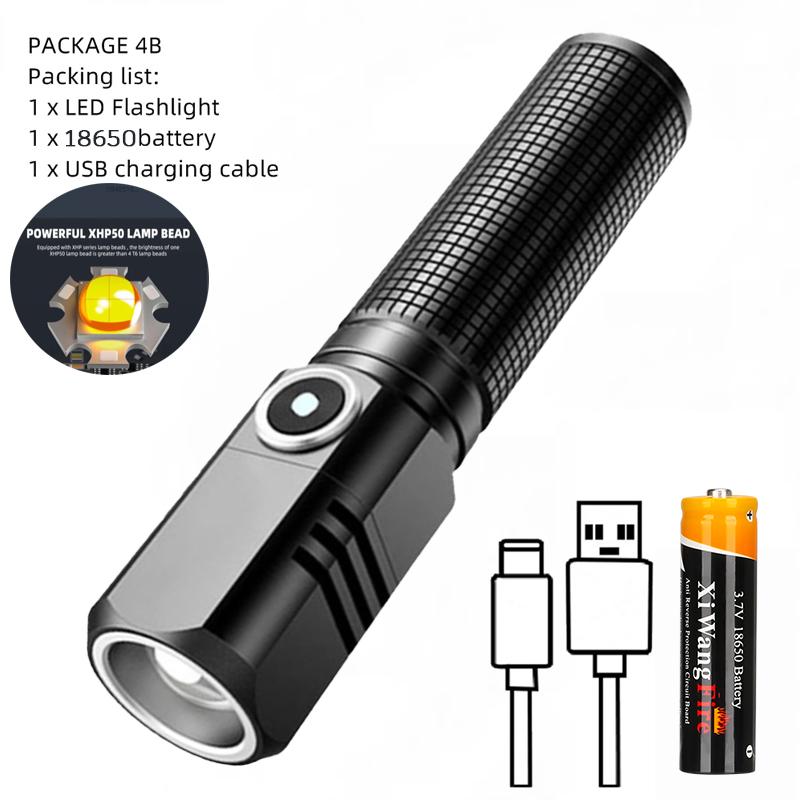 Zoom Белый луч света дальнего действия Мини-фонарик Type-C Usb перезаряжаемый портативный карманный фонарик для дома и улицы 16340 батарея