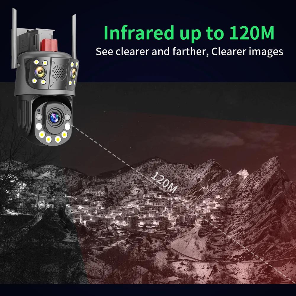 Wifi PTZ камера видеонаблюдения 4K 12MP наружная три объектива 50-кратный зум беспроводная CCTV камера безопасности цветная камера ночного видения ICSEE IP Cam