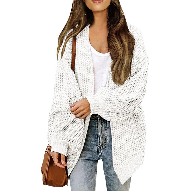 Women's Open Front Knit Cardigan Lantern Sleeve Oversized Sweater Coat
