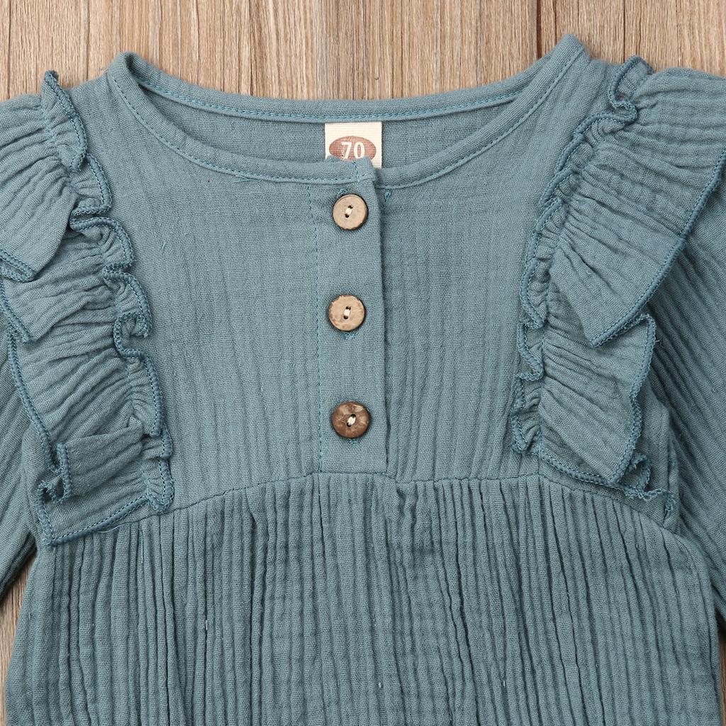 Одежда для новорожденных девочек 0-24 месяцев, комбинезон с длинными рукавами и рюшами, мягкий комбинезон, солнечный костюм