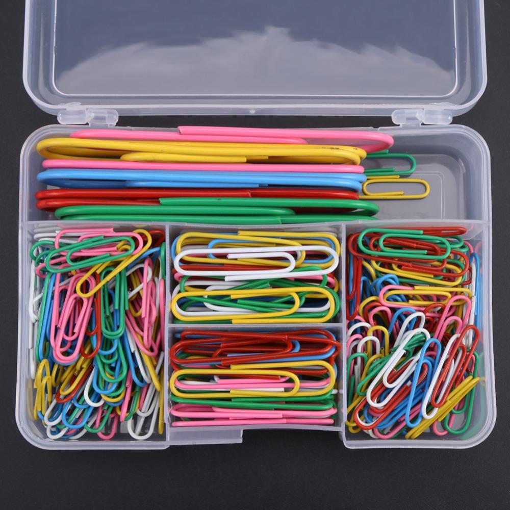 250pcs Assorted Sizes Metal Clip Colored Coated Office Accessories Paper Clips Office Supplies