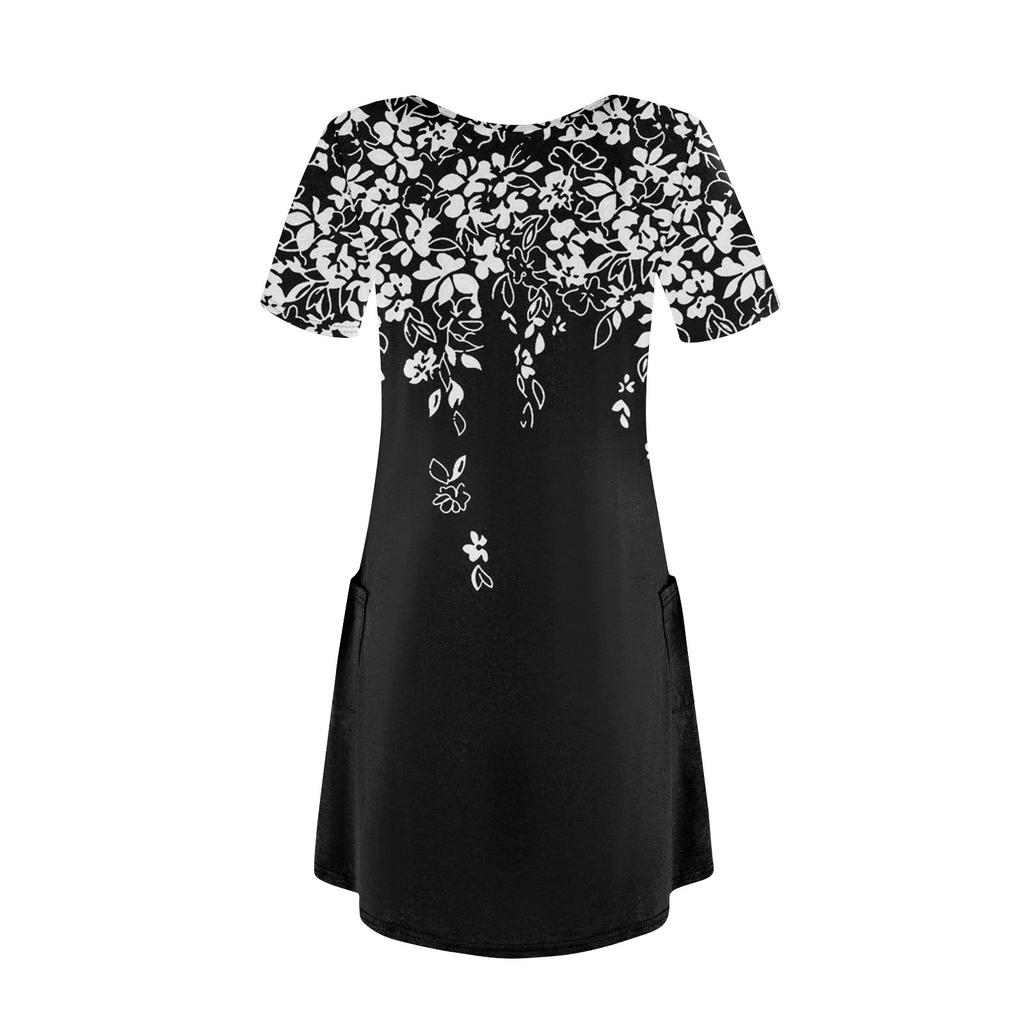 Женские модные повседневные платья с карманами и принтом в богемном стиле, пляжные платья с v-образным вырезом и короткими рукавами