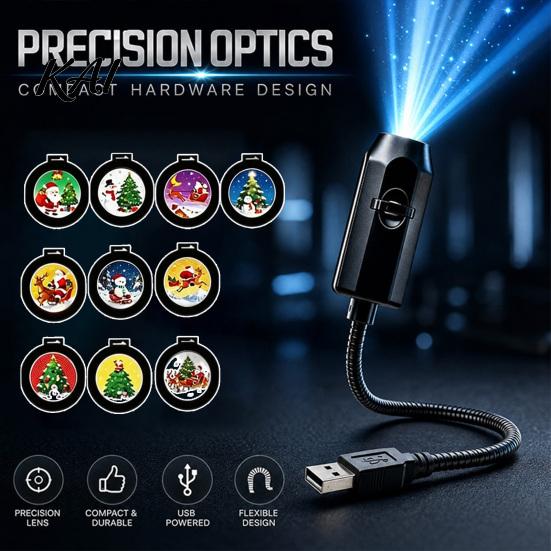 Indoor Holiday Light USB Projector for Christmas, Flexible Gooseneck Night Lamp with 6/10/15/20 LED Projection Films, Ambient Bedroom Ceiling