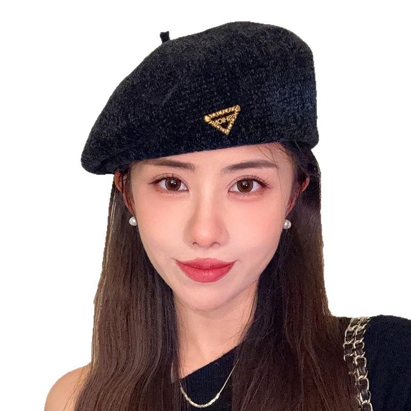 New Autumn and Winter Hat for Women's Retro Beret Big Head Circumference Showing Face Little Painter Hat Korean Casual and Versatile Front Hat