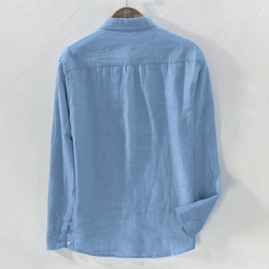 Men Autumn Shirt Solid Color Single-breasted Buttons Cardigan Long Sleeve Turn-down Collar Soft Wear-resistant Pocket Spring Shirt Daily Clothes