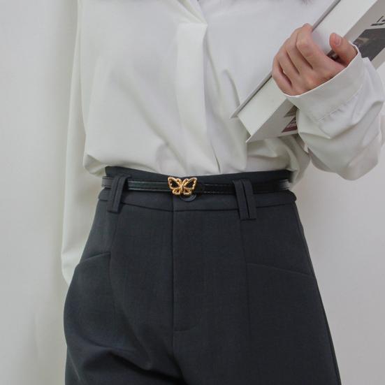 Металлические бабочки Пряжка Ремень Искусственная кожа Женский ремень Универсальный Однотонный Пояс для талии Платье Рубашка Топы Пояс