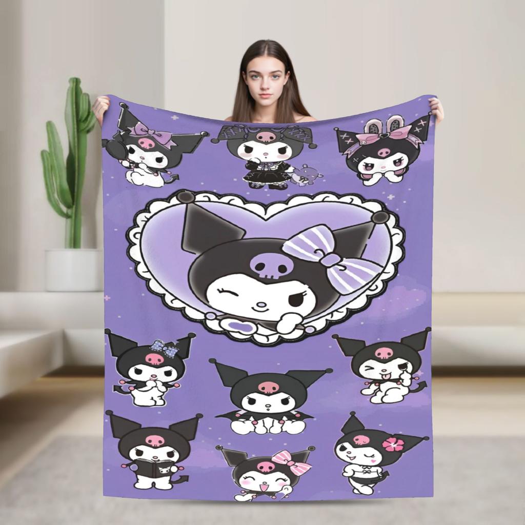Фиолетовые пледы Kuromi Кавайный мультяшный шерстяной Потрясающие дышащие пледы для покрывала Осень/Зима
