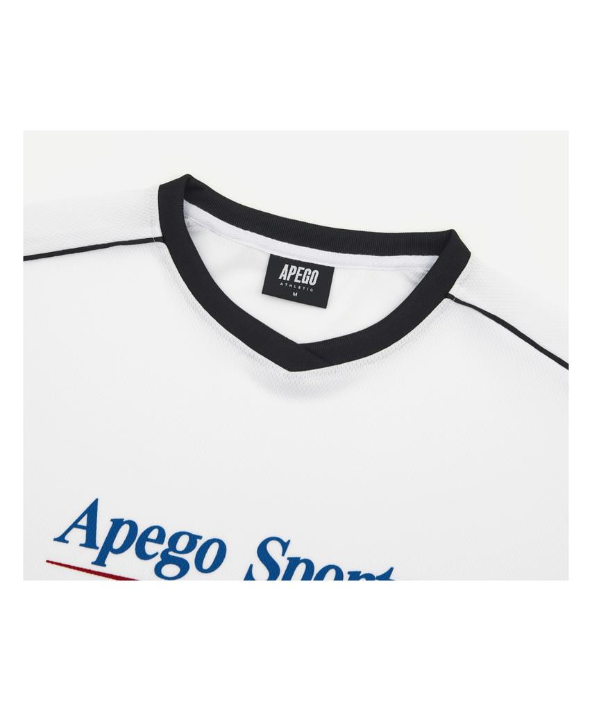 APEGO SPORTS Белая футболка с кантом, оверсайз, с длинным рукавом