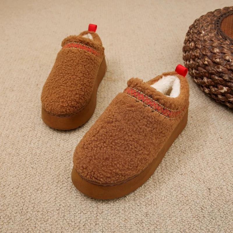 Новые теплые ботильоны на меху, женские тапочки на платформе, плюшевые вьетнамки, зимняя хлопковая обувь для женщин, фирменный дизайн, зимние боты